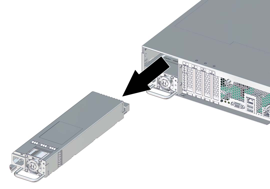 image:The illustration shows removing the power supply (AC model shown).