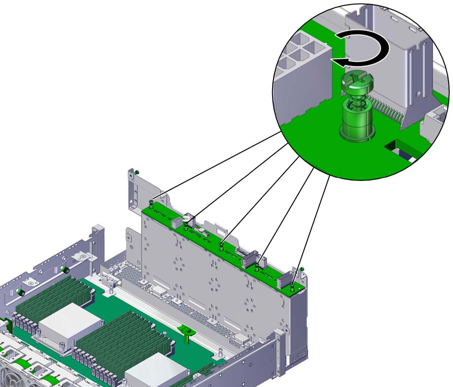 image:The illustration shows removing the drive backplane                             screws.