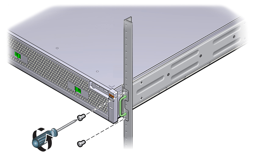 image:Graphic showing how to remove the hardmount-bracket screws from the server.