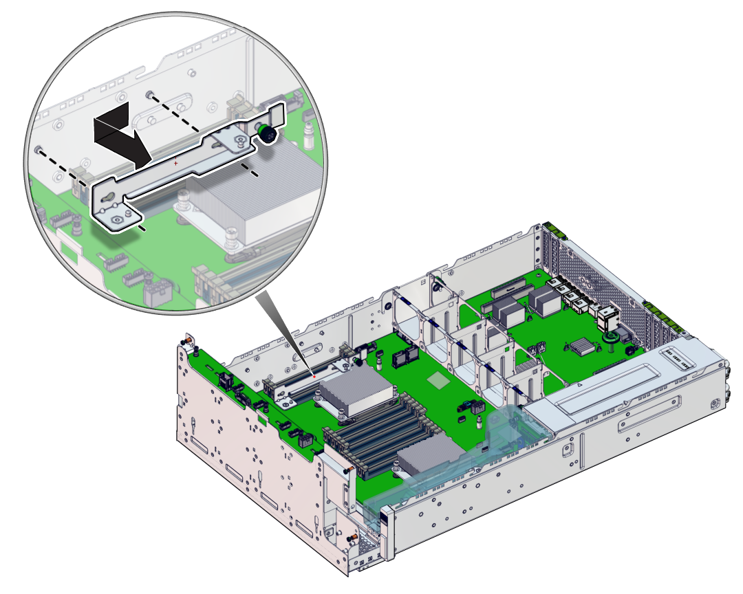 image:The illustration shows removing the air duct left thumbscrew                             bracket