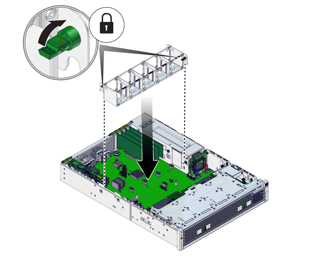 image:The illustration shows installing the fan tray.