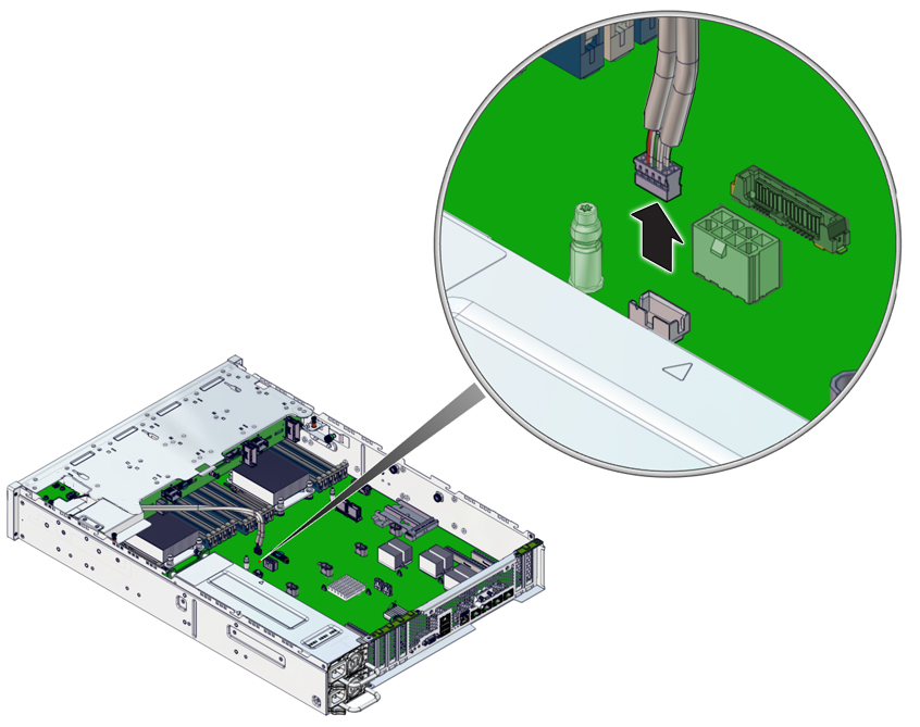 image:The illustration shows disconnecting the USB board cable at motherboard.