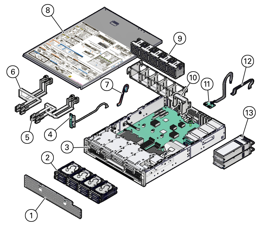 image:The illustration shows an exploded view of the server.