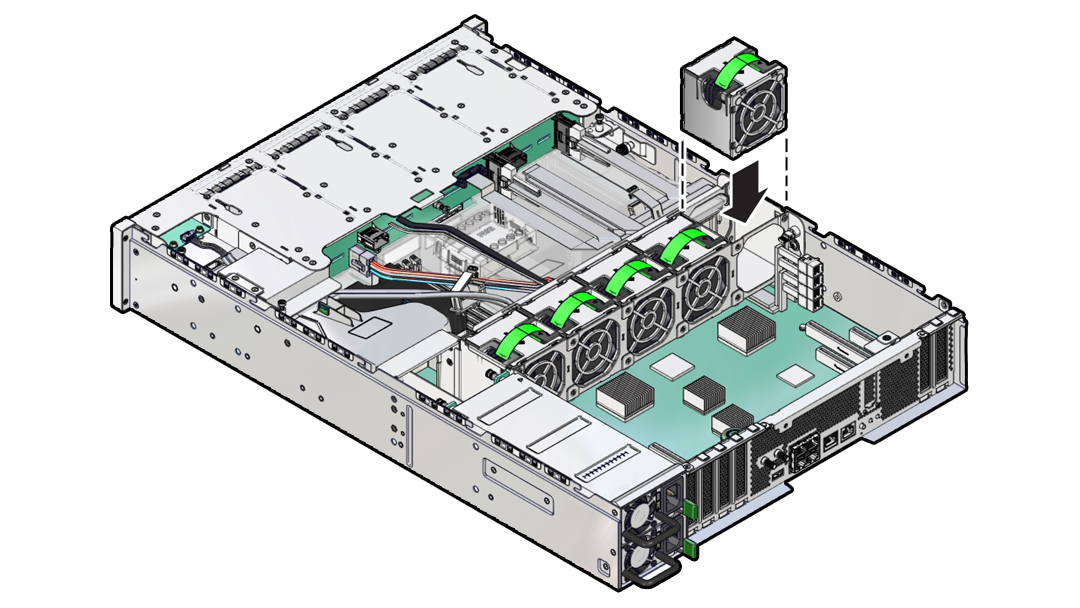 image:The illustration shows installing the fan module.