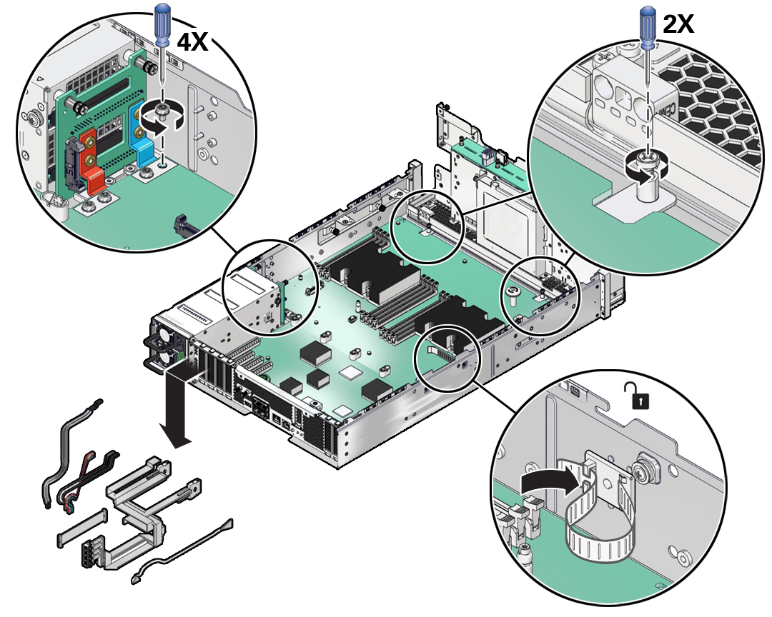 image:The illustration shows removing the cables and bus bar screws.