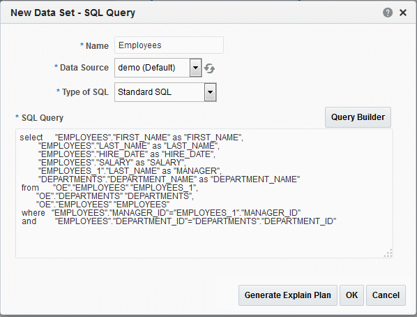 「データ・セットの作成 - SQL」ダイアログ