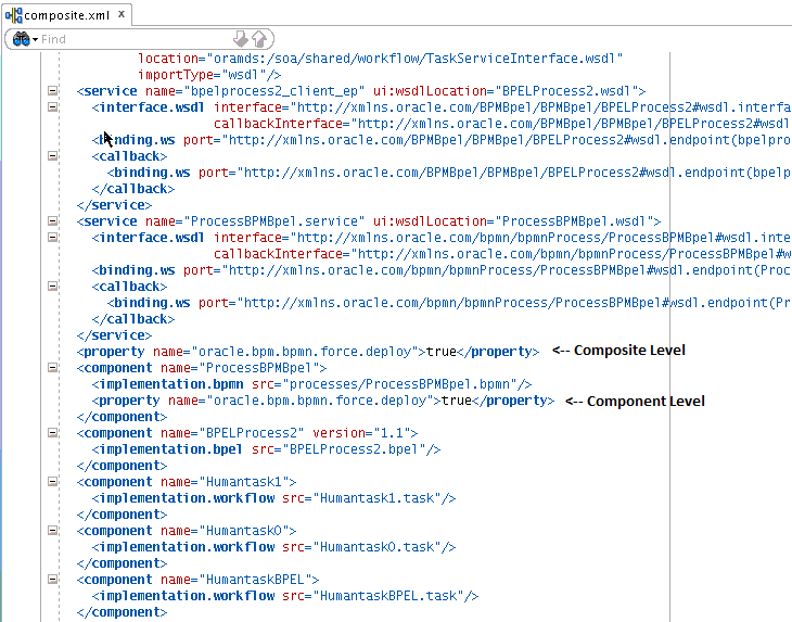 「図11-6 Oracle JDeveloperでのforce.deployプロパティの設定」の説明が続きます