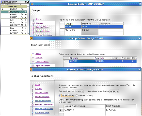 OWB in group, attributtes and lookup conditions