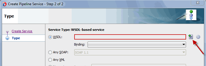 「図45-5 「パイプライン・サービスの作成」ウィザードの「WSDLの選択」アイコン」の説明が続きます