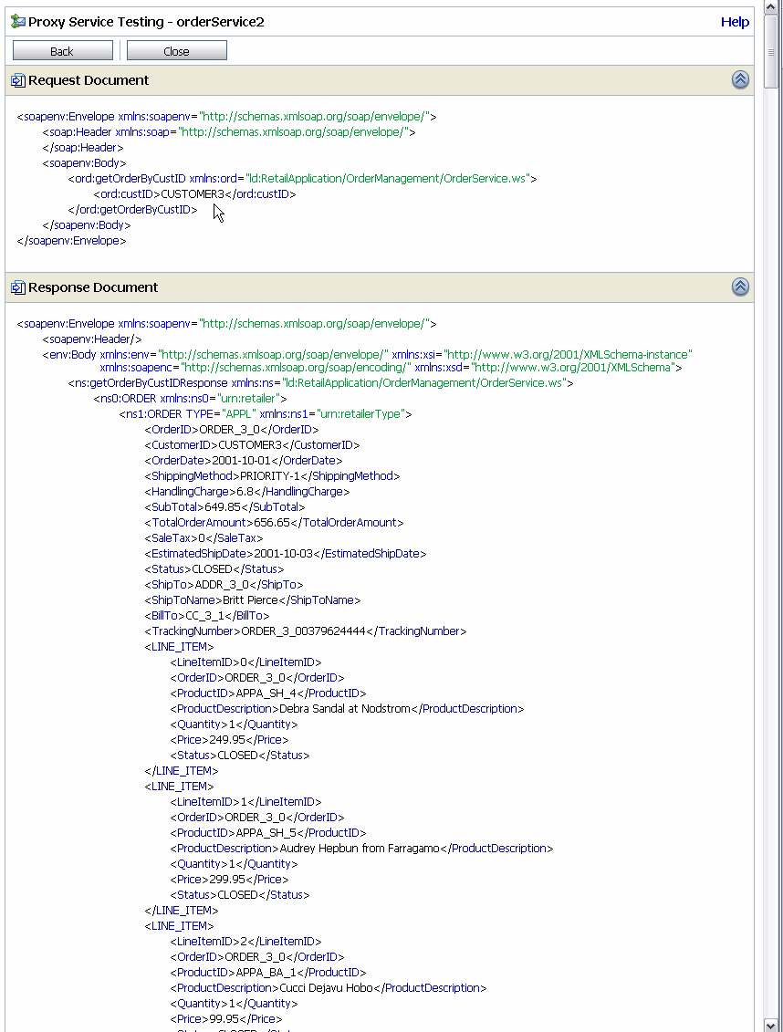 「図27-1 Service Busテスト・コンソールからのリクエストとレスポンス」の説明が続きます