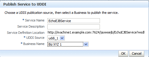 「図9-8 「サービスをUDDIにパブリッシュ」ダイアログ・ボックス」の説明が続きます