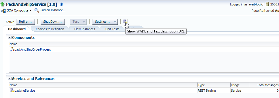 「図6-8 Oracle Enterprise Manager Fusion Middleware ControlでのWADL URLの場所」の説明が続きます