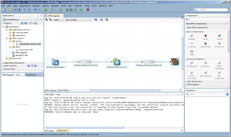 「図2-1 Oracle JDeveloperでのOracle Stream Explorerアプリケーション」の説明が続きます