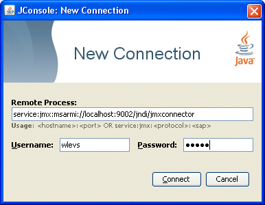 「図11-3 Jconsole:「新しい接続」ダイアログ」の説明が続きます