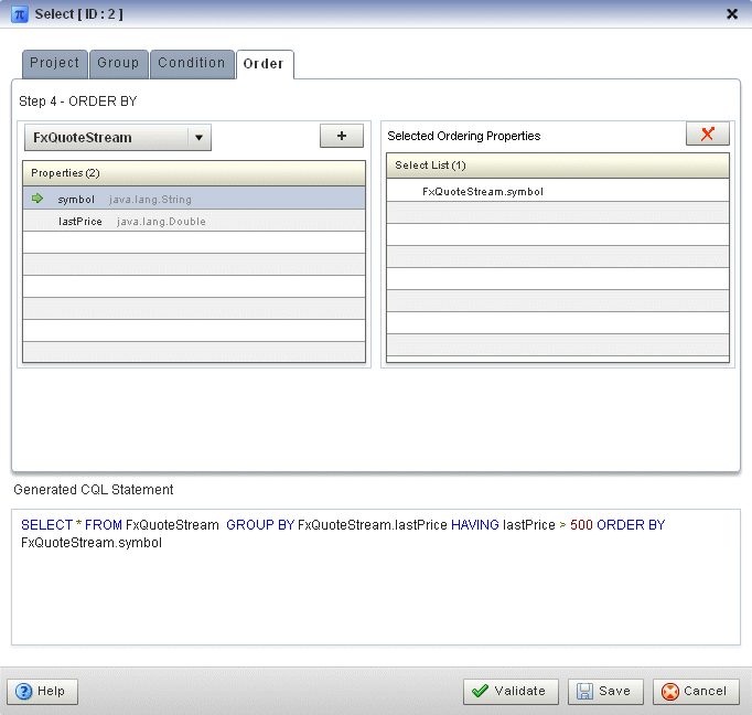 「図6-51 問合せウィザードの「選択」エディタ・ダイアログ:「順序」タブ」の説明が続きます