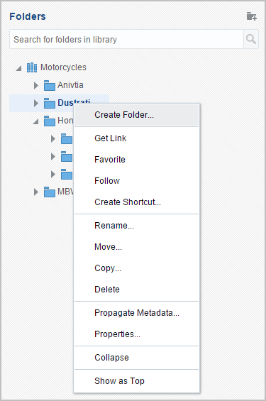 Folder contextual menu