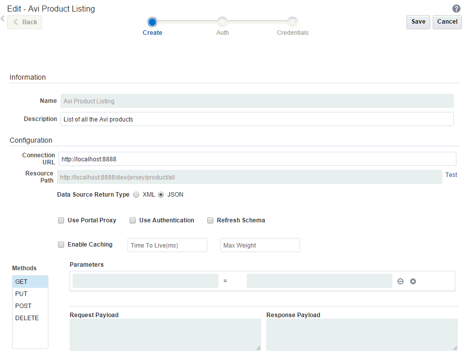 RESTデータソースの編集ウィザード