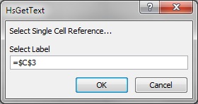 Cell Reference dialog box with a single cell for a label argument selected