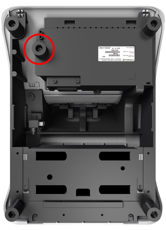 This figure shows the location of the fifth foot on the bottom of the Adjustable Stand.