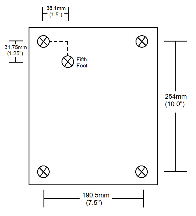 This figure shows the dimensions of the bottom of the stand and where the fifth foot sits.