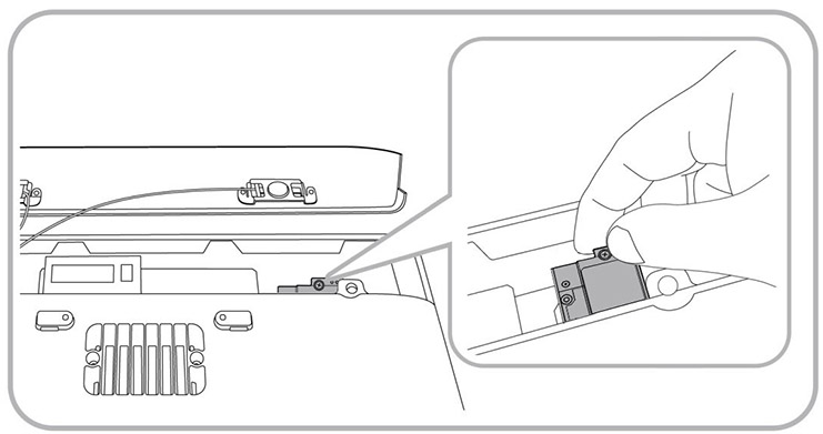 This figure shows how to insert the wireless module into the expansion slot of the Workstation 6.
