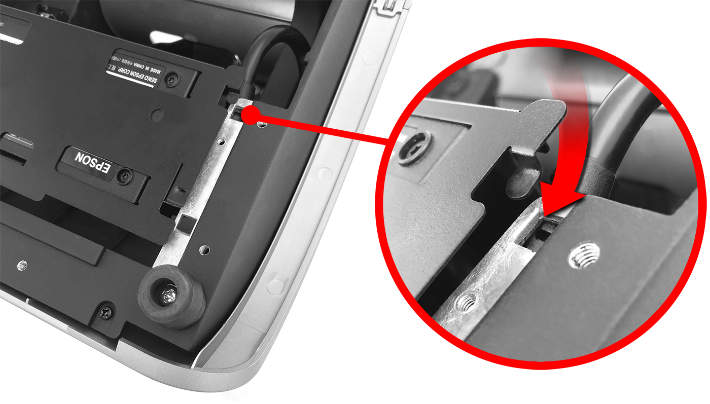 This figure shows inserting the power supply bracket into the mounting slots of the Adjustable Stand.