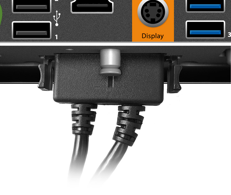 This figure shows the DC power cable connection to the Workstation 6.