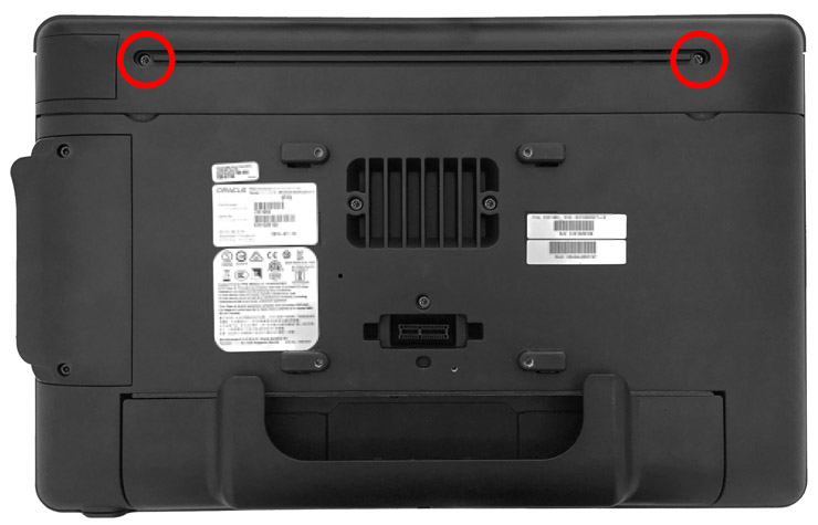This figure shows the location of the security screws on the back of the Workstation 6.