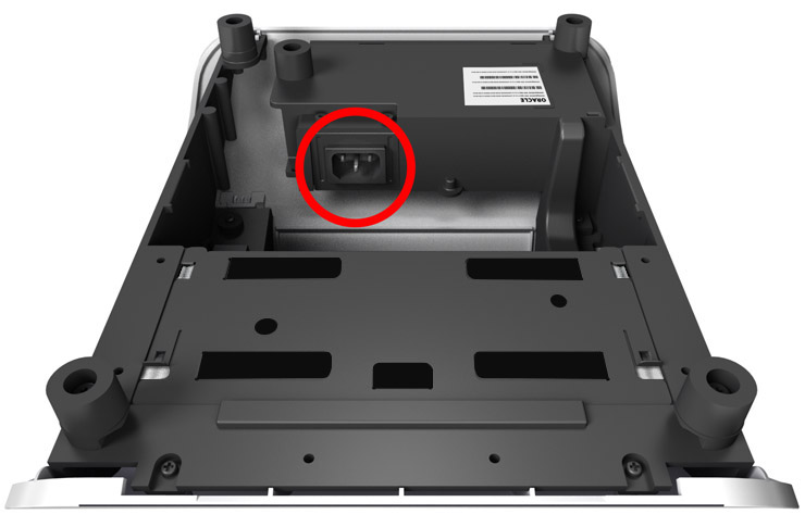 This figure shows the AC power socket on the bottom of the Adjustable Stand.