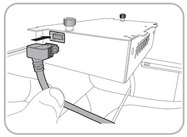 This figure shows how to insert the USB cable into the USB connector of the power USB module.