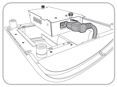 This figure shows how to insert the power cable connector into the power supply inlet of the power USB module.