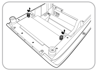 This figure shows how to tighten the thumbscrews and secure the power USB module to the base unit of the workstation.