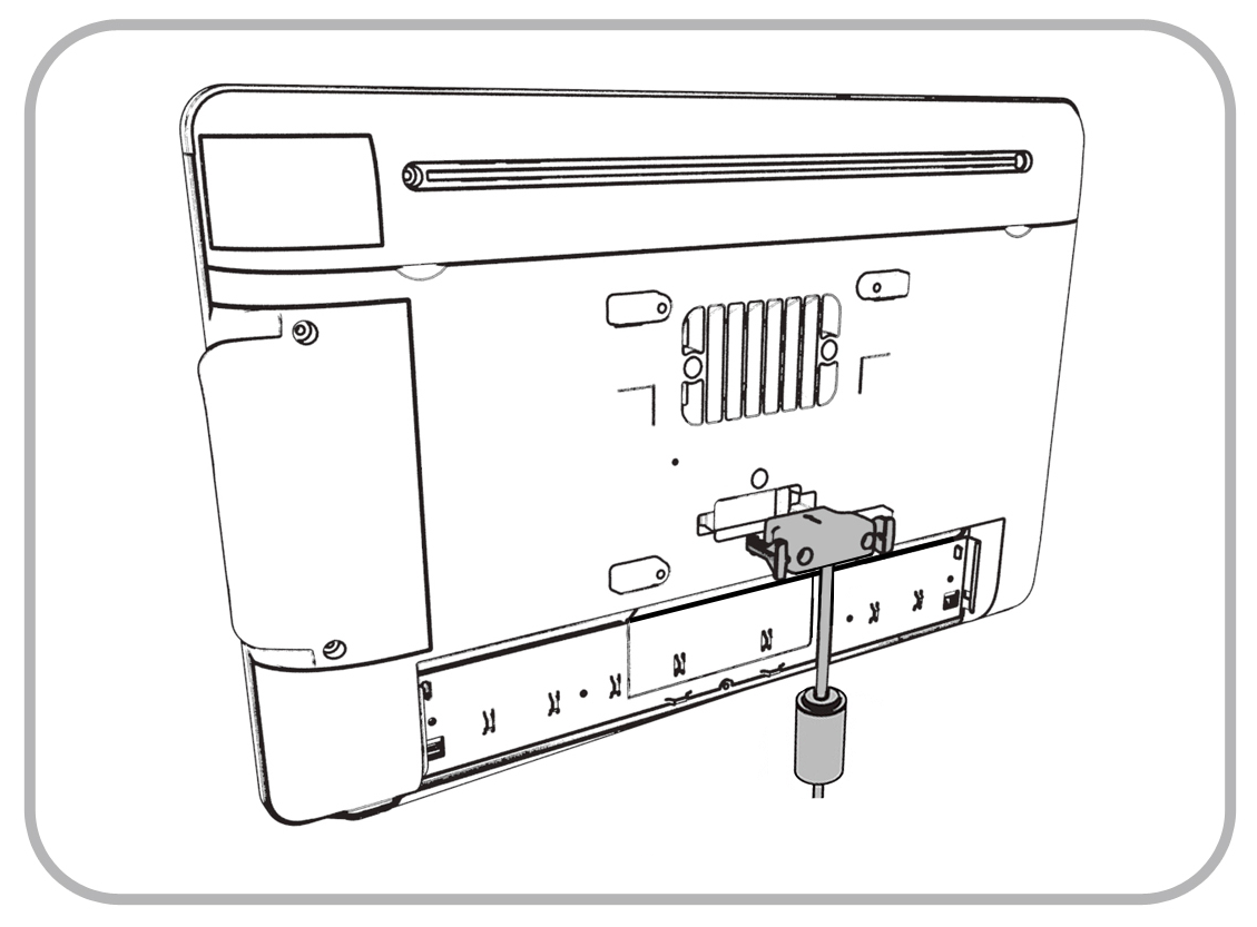 This figure shows how to insert the power connector to the back of the workstation.