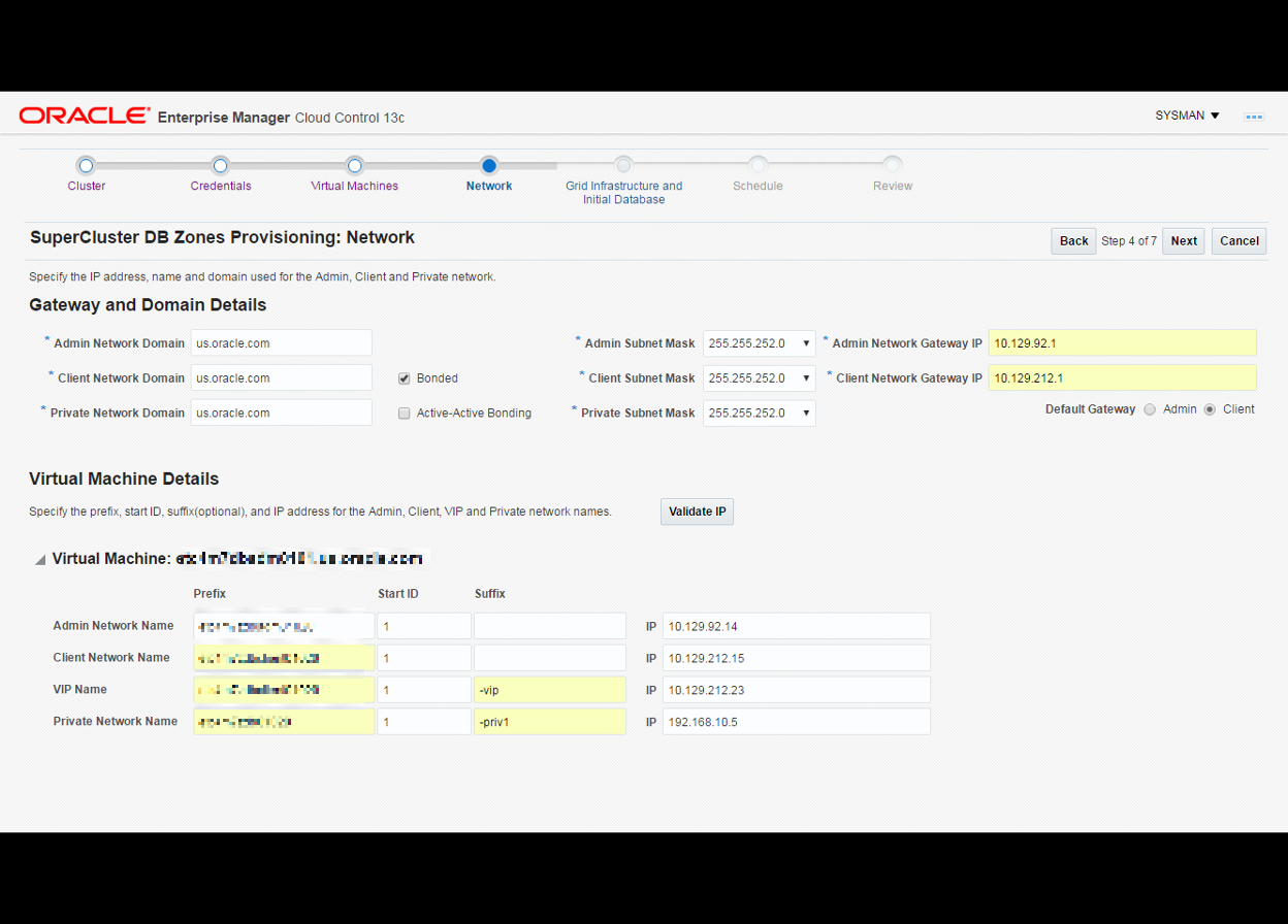 This image shows what the IP address, are used for the Admin, Client, and Private networks.