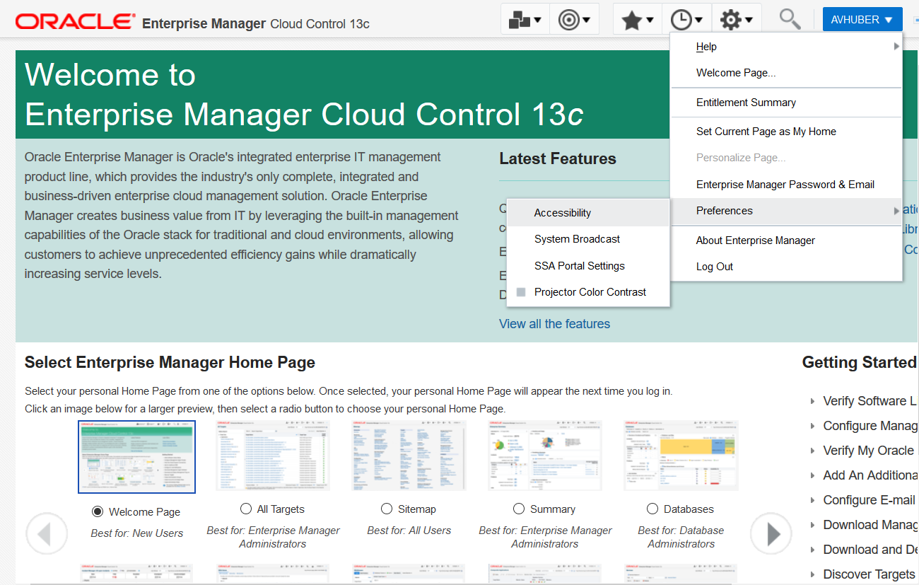 Enterprise Manager Cloud Control console
