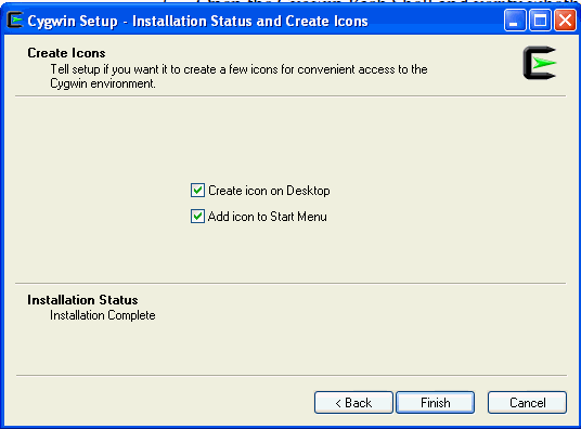 Installation Status and Create Icons Window