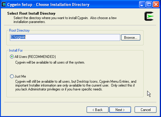 Choose Installation Directory Window