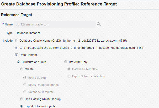 Reference Target page for Export Schema Objects