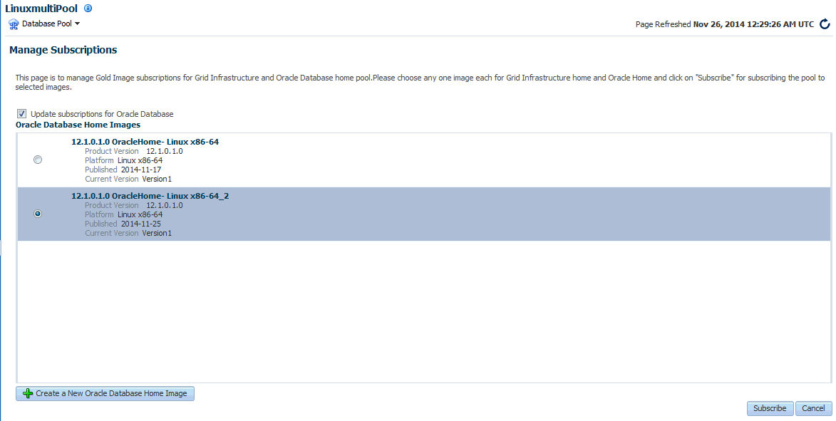 Manage Subscriptions Page