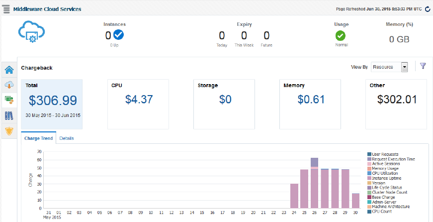 Chargeback breakdown for a self service application