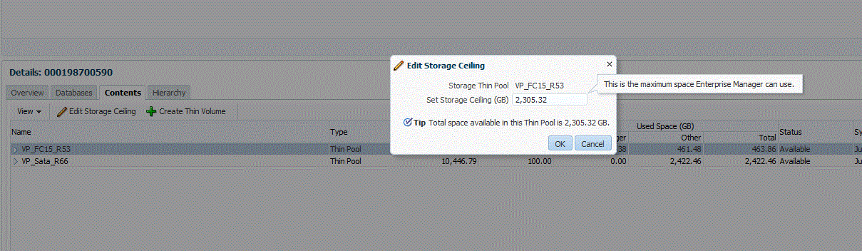 Edit Storage Ceiling Dialog Box