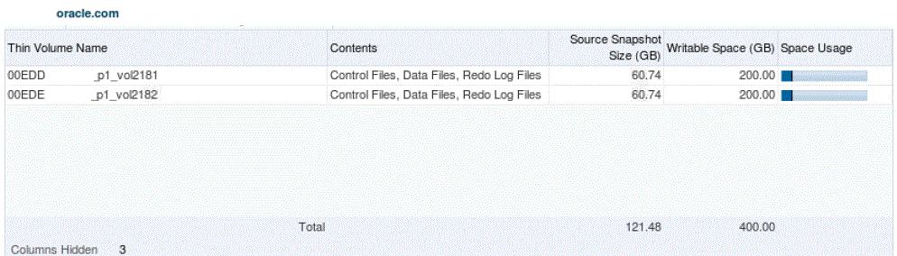 Storage volume of the clone database