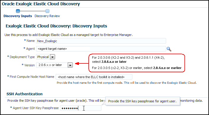 Discovery Wizard for Physical Exalogic screen shot example