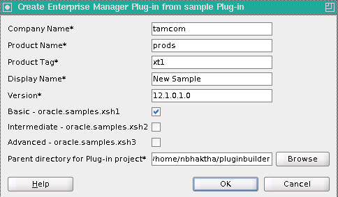 Dialog box showing fields for Company Name, Product Name, Product Tag, Display Name, Version