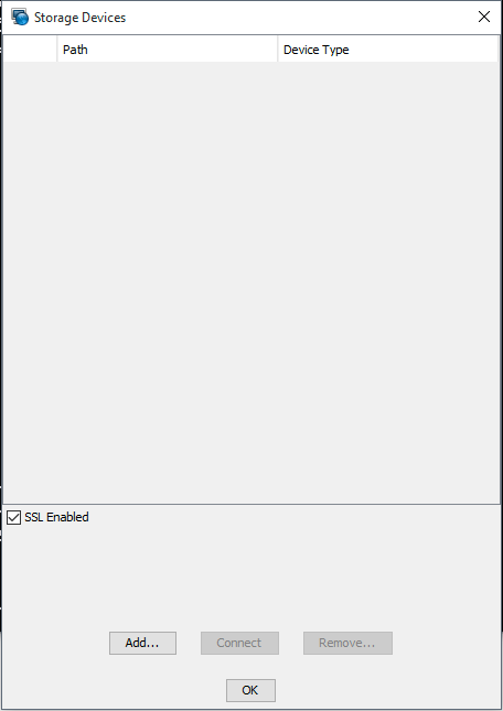 image:KVMS の「Storage Devices」ダイアログを示す画面。