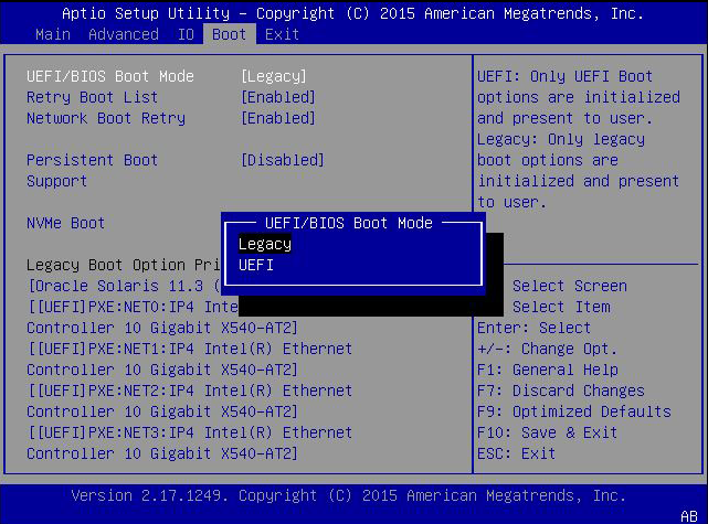 image:UEFI/BIOS 引导模式设置屏幕。