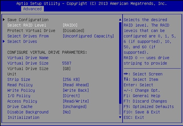 image:Ecran présentant les options de menu Virtual Drive Management.
