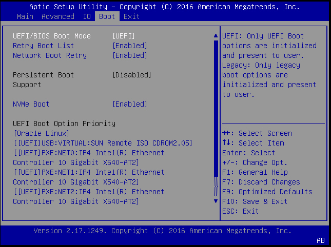 image:Image montrant l'écran BIOS Boot Menu en mode d'initialisation UEFI.