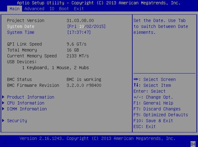 image:BIOS 設定ユーティリティーの「Main」メニューを示す画像。