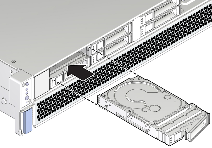 image:サーバーに取り付けられるストレージドライブを示す図。